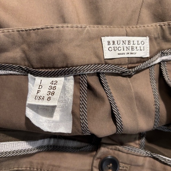 BRUNELLO CUCINELLI Sz 6 Khaki Pants Trousers Cotton Elastane Blend Pockets - Picture 9 of 13